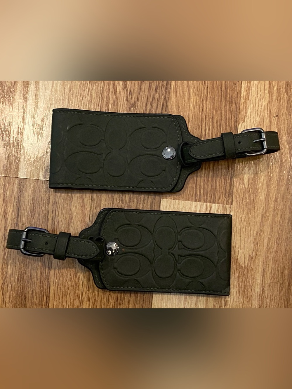 Coach Embossed Signature Leather Luggage Tags - Olive Green